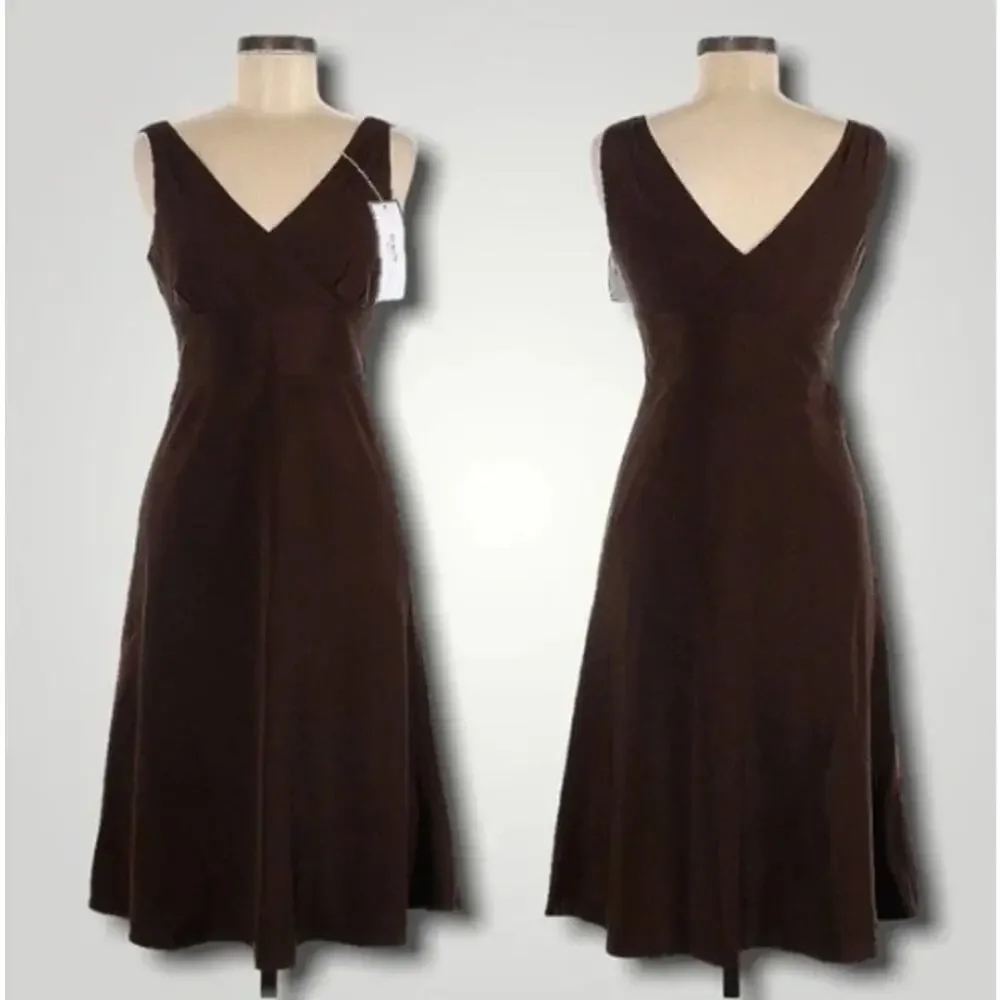 J CREW NWT SILK FAUX WRAP FORMAL EVENT VNECK MIDI DRESS BROWN MEDIUM 6P